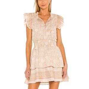 Cleobella Rachelle Mini Dress Floral Ruffle Women L Organic Cotton Tan White